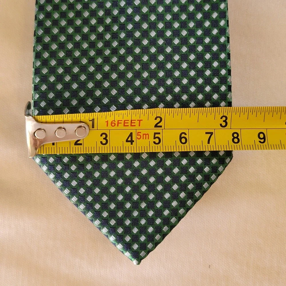 NWT Tommy Hilfiger Necktie Mens Green Navy Blue Silver Geometric‎ Micro Diamond